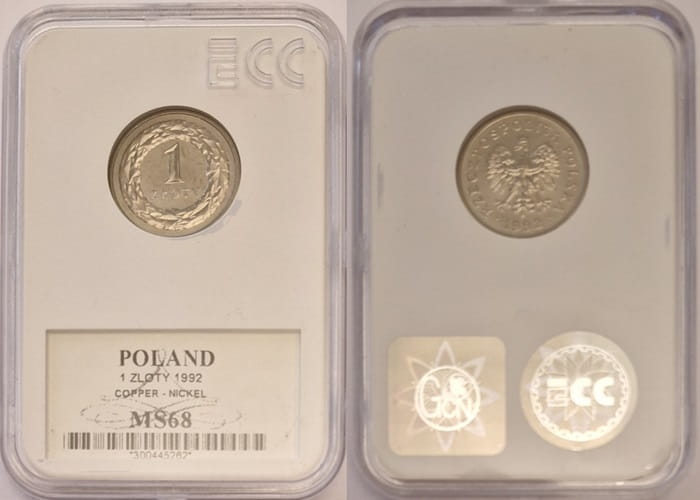 Moneta 1 złoty 1992 r. grading