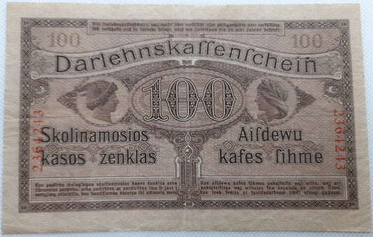 Banknot 100 marek 1918 Kowno