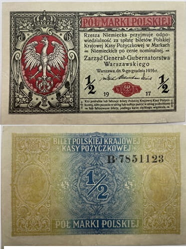 Banknot 1/2 marki polskich 1917 generał