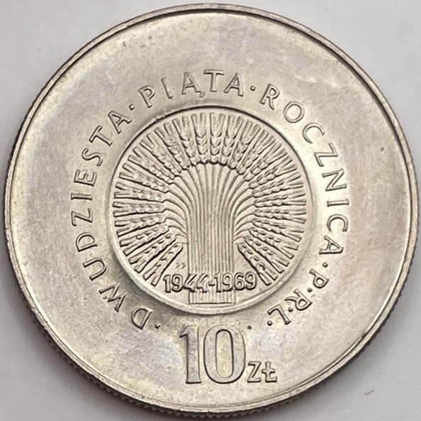 Moneta 10 zł Dwudziesta piąta rocznica PRL 1969
