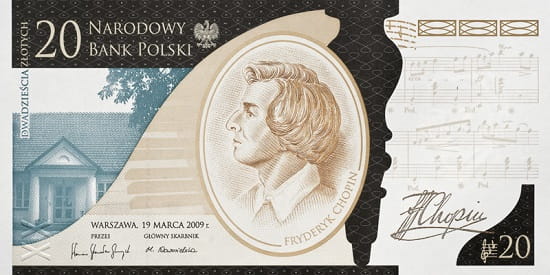 Banknot 20 zł Fryderyk Chopin 2009