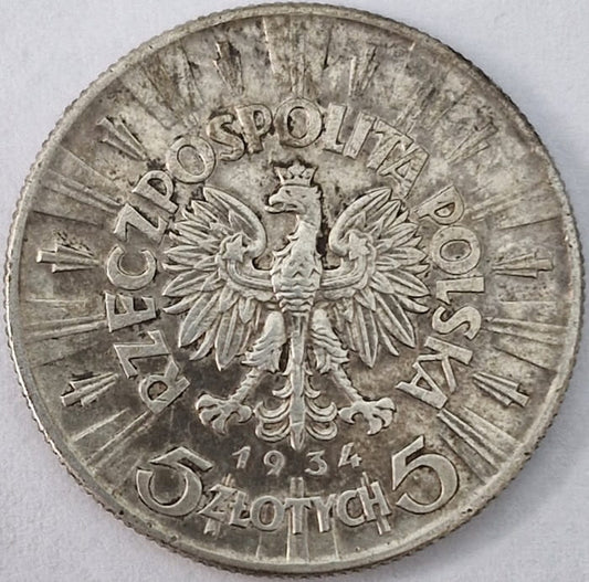 Moneta 5 złotych 1934 r. Józef Piłsudski stan 2