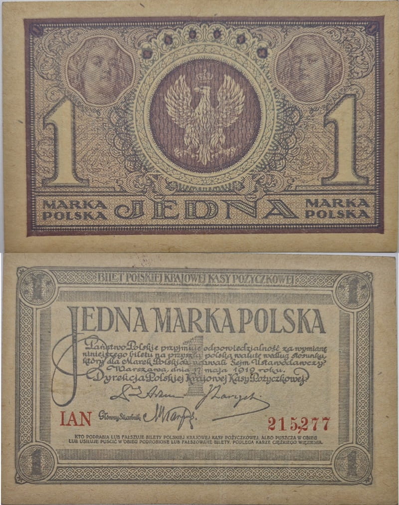 Banknot 1 marka polska V 1919 r.