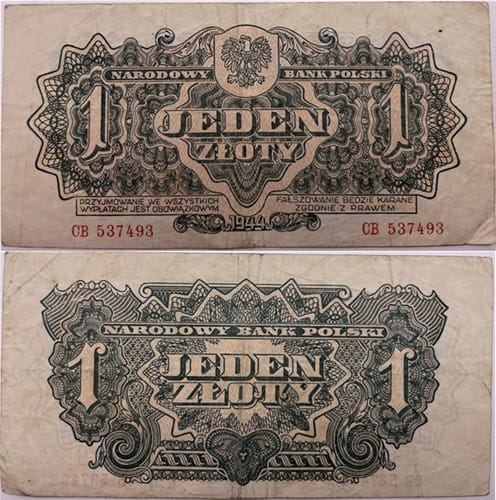 Banknot 1 złoty 1944 r. seria lubelska