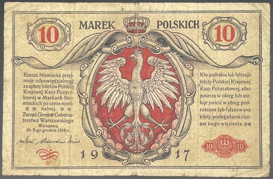 Banknot 10 marek polskich 1917 r. stan 4