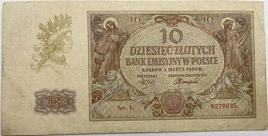 Banknot 10 złotych 1940 stan 3