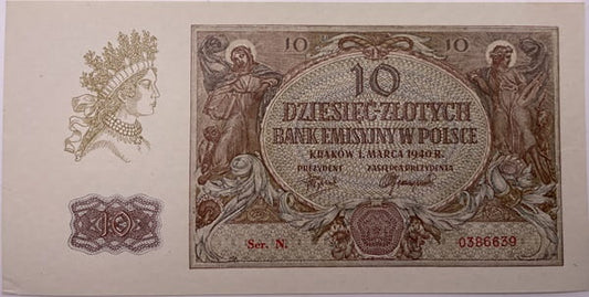 Banknot 10 złotych 1940 r. stan 1