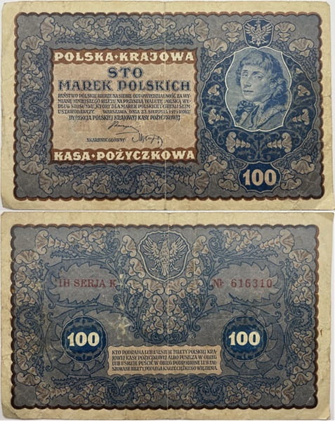 Banknot 100 marek polskich VIII 1919 stan 3