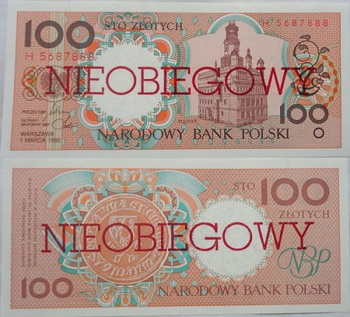 Banknot 100 złotych Poznań 1990 r. Nieobiegowy