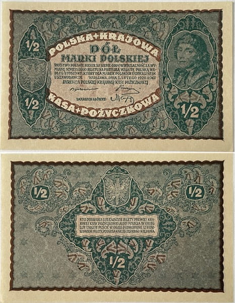 Banknot 1/2 marki 1919 r. stan 1