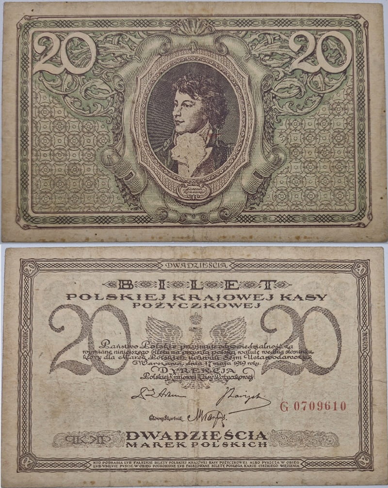 Banknot 20 marek polskich V 1919