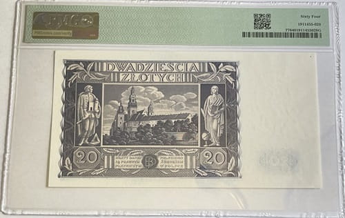 Banknot 20 złotych 1936 r. PMG 64