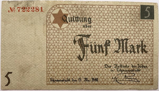 Banknot 5 marek 1940 Getto w Łodzi