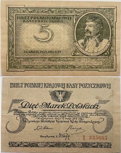 Banknot 5 marek polskich V 1919
