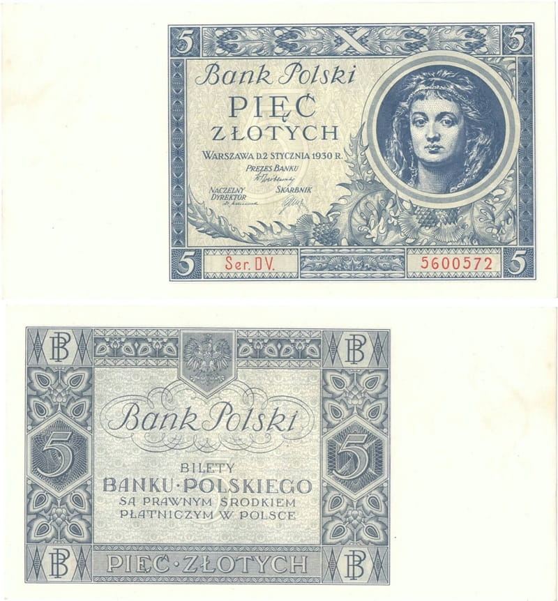 Banknot 5 złotych 1930 stan 1