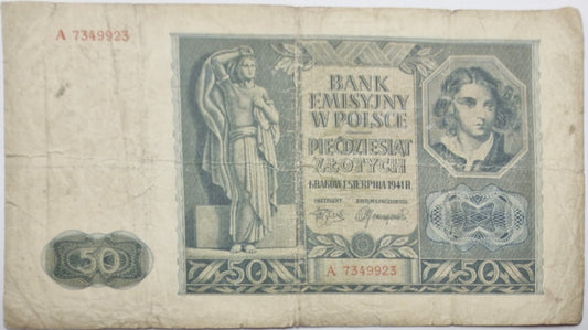 Banknot 50 zł 1941 stan 3