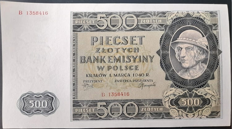 Banknot 500 zł 1940 r. stan 1
