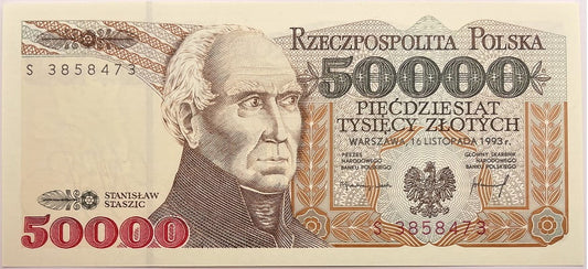 Banknot 50000 zł 1993 Stanisław Staszic