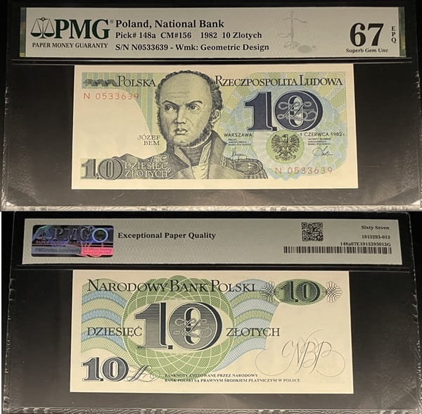 Banknot 10 złotych 1982 PMG 67 EPQ
