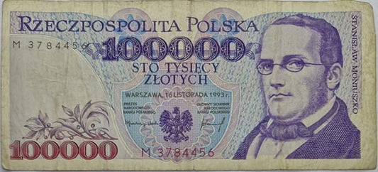 Banknot 100000 zł 1993 Moniuszko stan 3