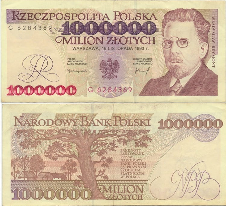 Banknot 1000000 zł 1993 Władysław Reymont stan 3