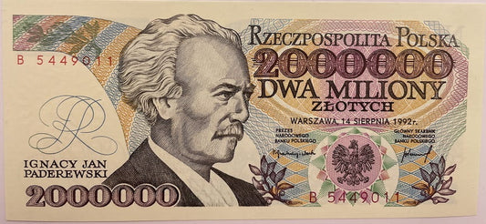 Banknot 2000000 zł 1992 Paderewski stan 1
