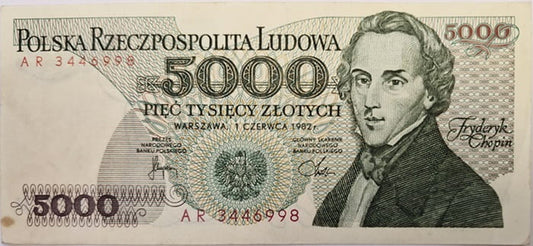 Banknot 5000 zł 1982 Fryderyk Chopin stan 2