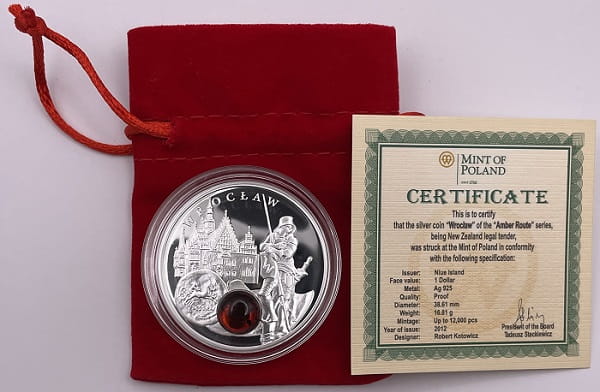 Moneta 1 dolar Szlak bursztynowy Wrocław 2012 r.
