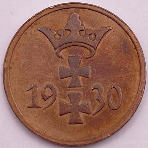 Moneta 1 fenig Wolne Miasto Gdańsk 1930