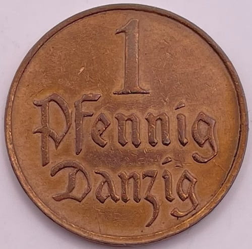 Moneta 1 fenig Wolne Miasto Gdańsk 1930