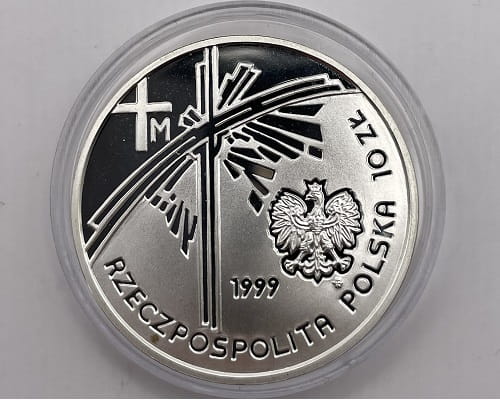 Moneta 10 zł Jan Paweł II papież pielgrzym 1999
