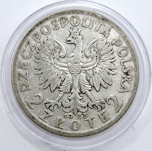 Moneta 2 złote 1933 Polonia Głowa Kobiety stan 3