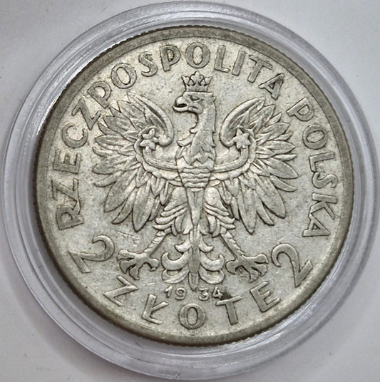Moneta 2 złote 1934 Polonia Głowa Kobiety stan 3