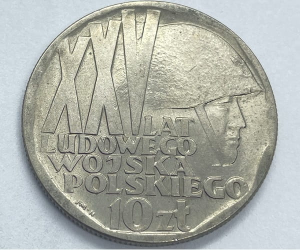 Moneta 10 zł XXV lat Ludowego Wojska Polskiego 1968