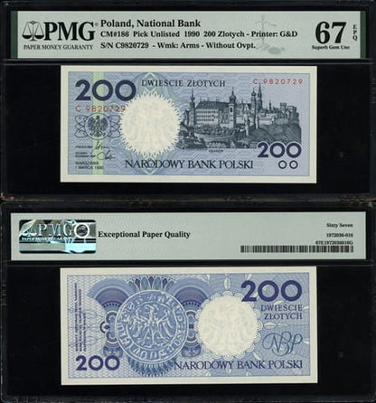 Banknot 200 złotych 1990 r. PMG 67 EPQ