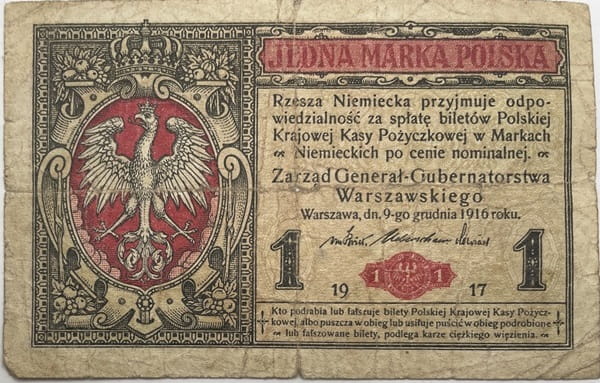 Banknot 1 marka polska 1917 r. stan 4 generał