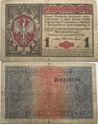 Banknot 1 marka polska 1917 r. stan 4 generał