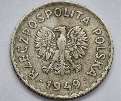Moneta 1 złoty 1949 bz stan 3 miedzionikiel