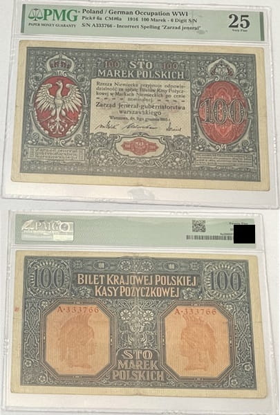 Banknot 100 marek polskich 1916 PMG 25