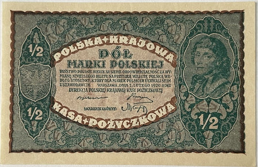 Banknot 1/2 marki 1919 r. stan 1