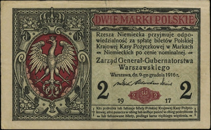 Banknot 2 marek polskich 1917 generał