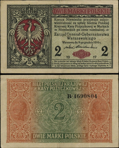 Banknot 2 marek polskich 1917 generał