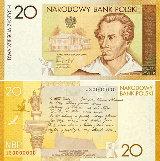 Banknot 20 zł 200 rocznica urodzin Juliusza Słowackiego 2009