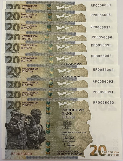 Banknot 20 zł Ochrona polskiej granicy wschodniej 2022 10 szt