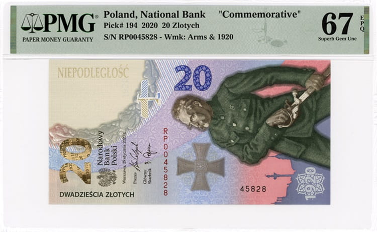 Banknot  20 zł Bitwa Warszawska 1920 2020 PMG 67 EPQ