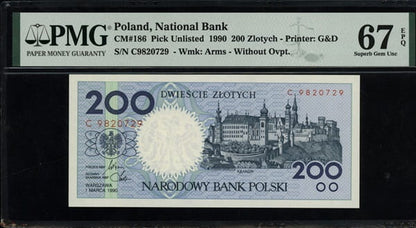 Banknot 200 złotych 1990 r. PMG 67 EPQ