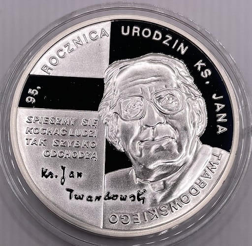 Moneta 10 zł 95. rocz. urodzin ks. Jana Twardowskiego 2010 r.