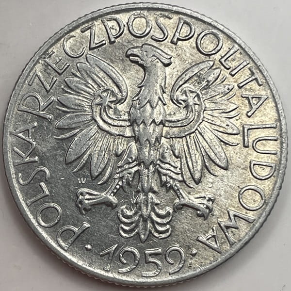 Moneta 5 zł Rybak 1959 r. stan 2
