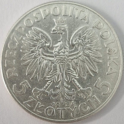 Moneta 5 złotych 1934 Polonia Głowa Kobiety stan 2