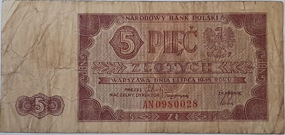 Banknot 5 złotych 1948 r. stan 4